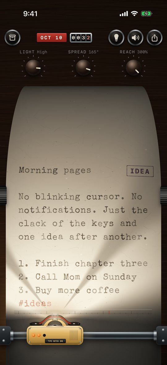 A note typed on cream paper under a warm desk lamp